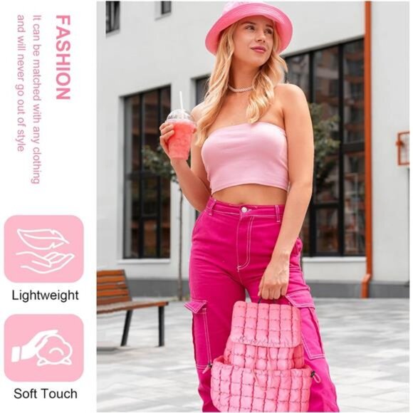 Quilted Puffer Backpack for Women, Pink - Picture 5 of 5